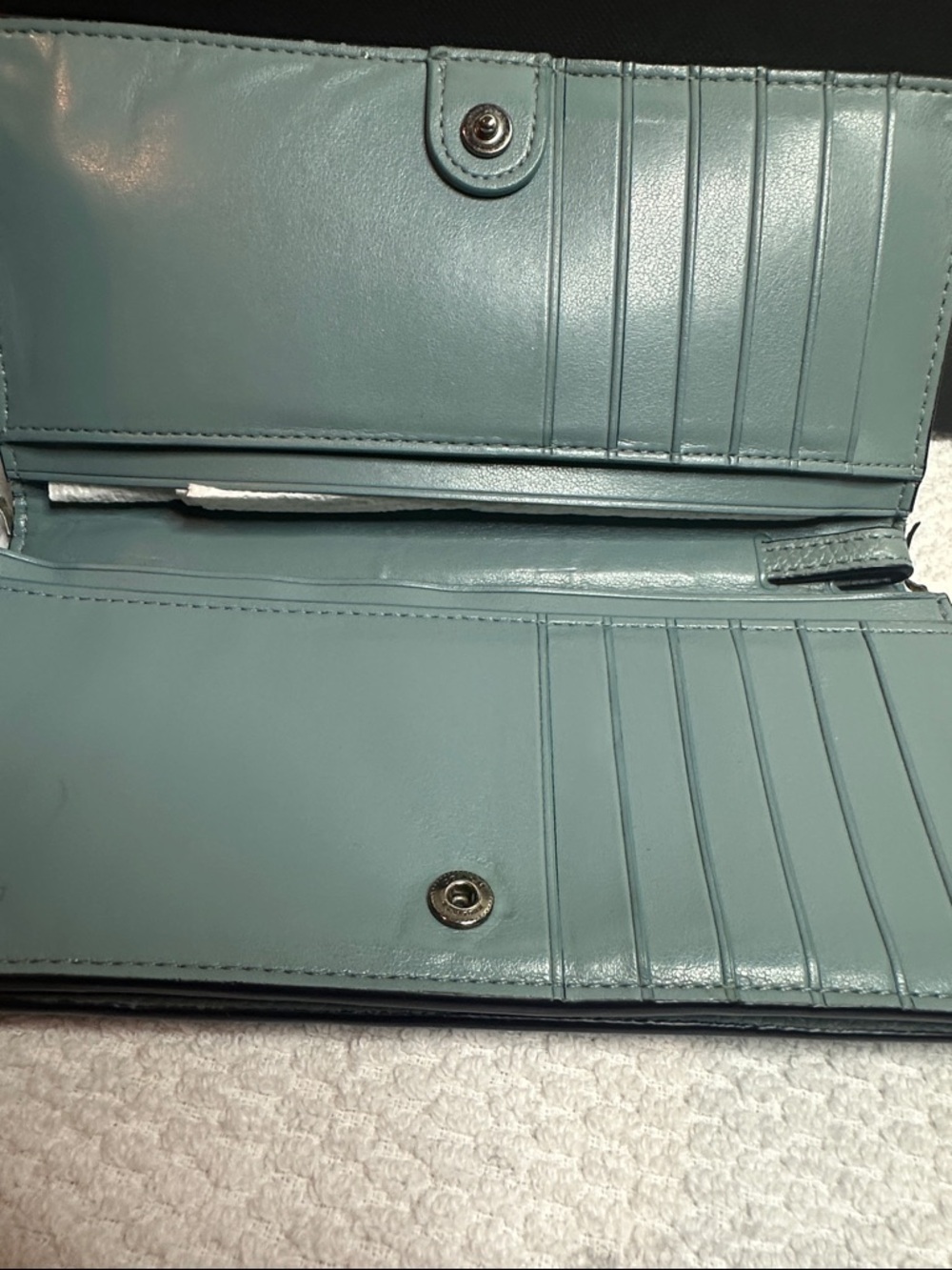 Coach Tea Rose Floral Studded Leather Wallet - Aqua Blue - Picture 5 of 16